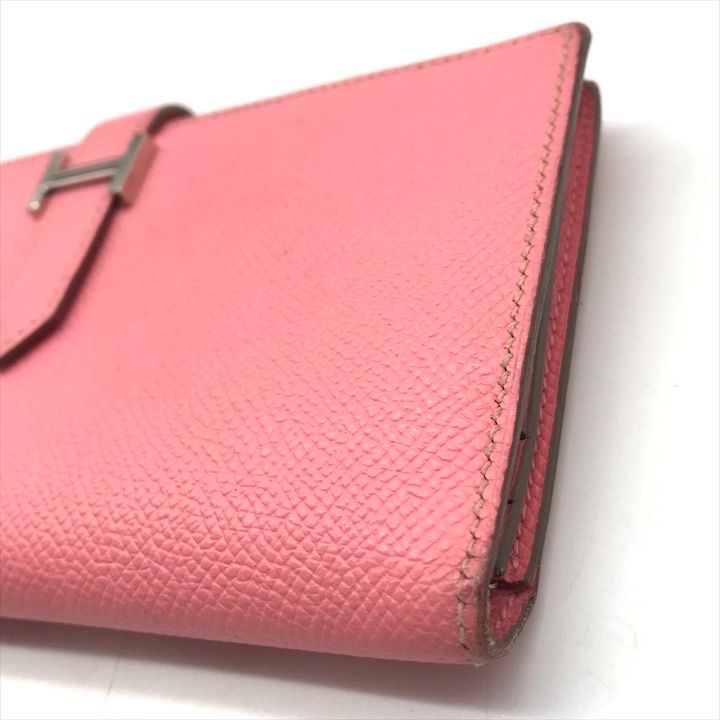 Hermes Bearn Souffle Bifold Depth Wallet Silver Shikaku Pink