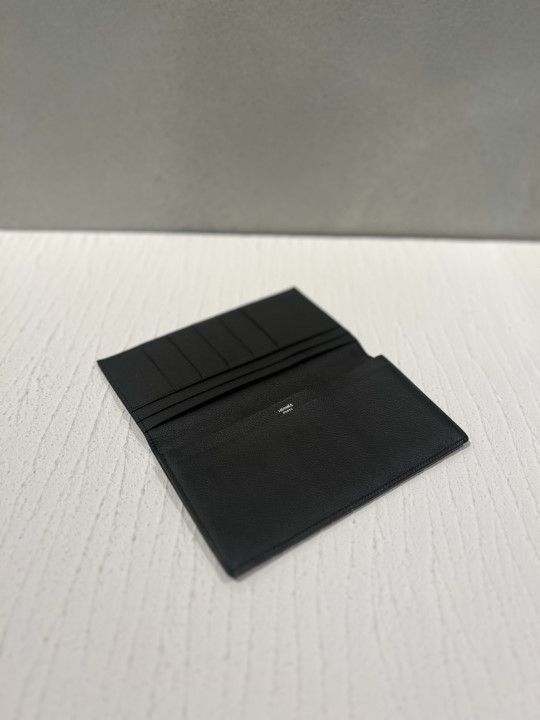 Hermes MC2 Fleming Long Wallet Calf Leather Perforated Black T Engraved