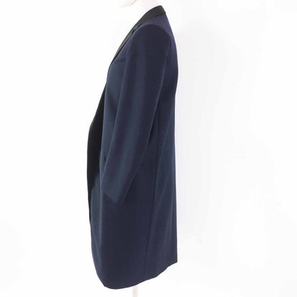 Celine 2 8h28/5065 Phoebe Philo Satin Lapel Crombie Coat Navy Black 34 Made In