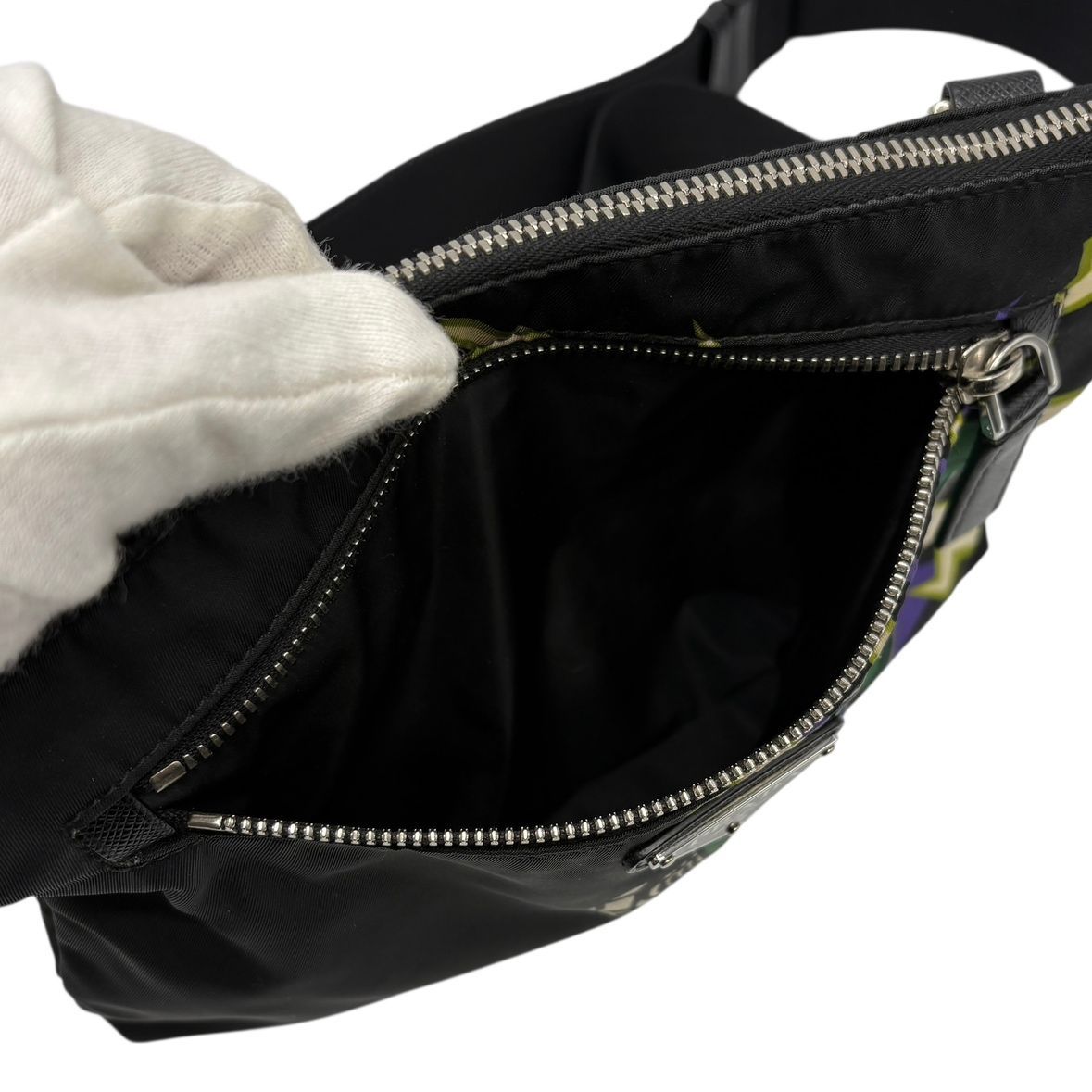 Prada Shoulder Bag Triangle Logo Nylon Universal Frankenstein Silver