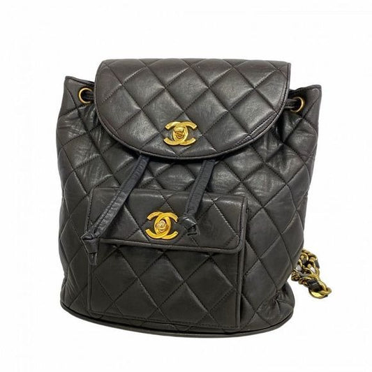 Chanel Backpack Daypack Matelasse Lambskin Black Gold Hardware Women