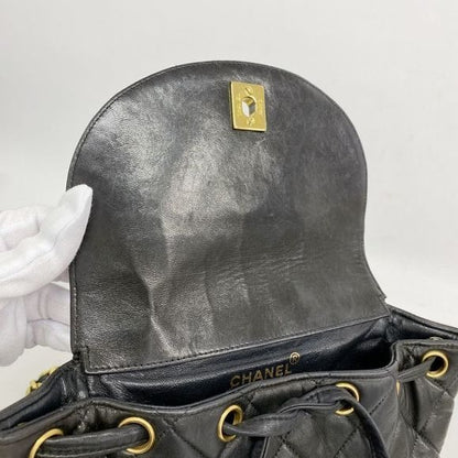 Chanel Backpack Daypack Matelasse Lambskin Black Gold Hardware Women