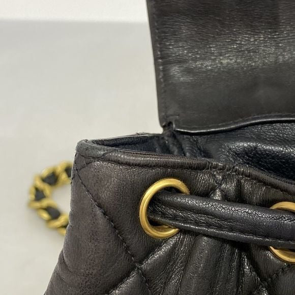 Chanel Backpack Daypack Matelasse Lambskin Black Gold Hardware Women