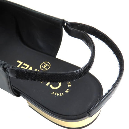 CHANEL G45689 Coco Mark Ribbon Sling Back Lamb Leather Pumps Shoes Black 35.5