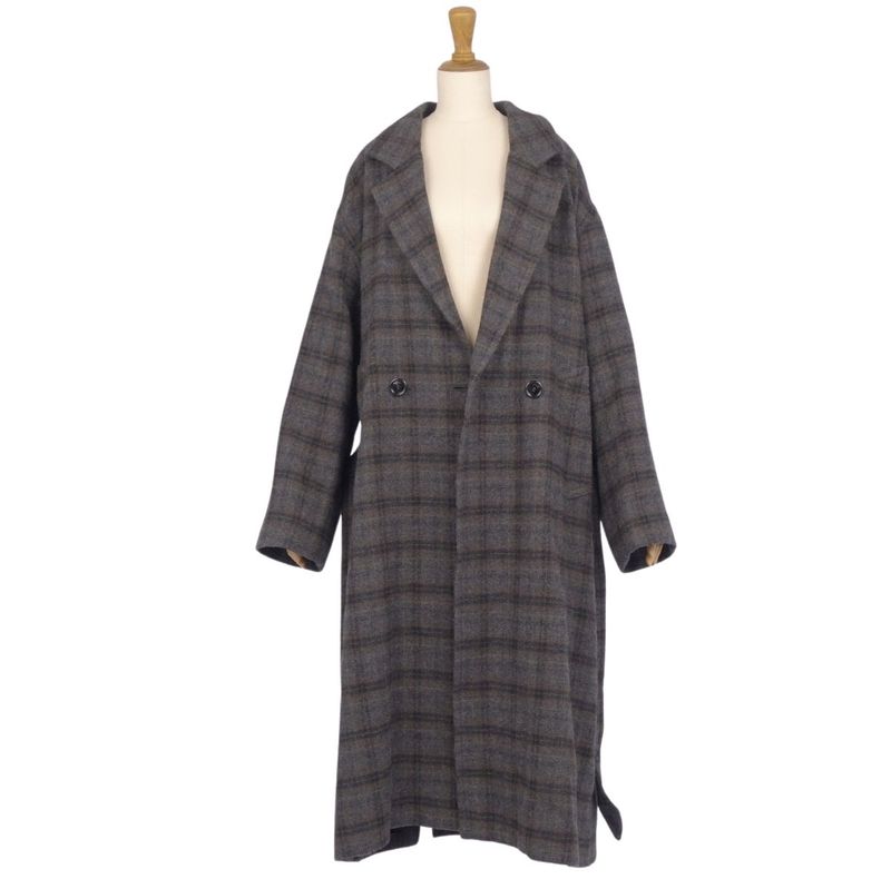 Celine Long Coat Double Breasted Check Wool