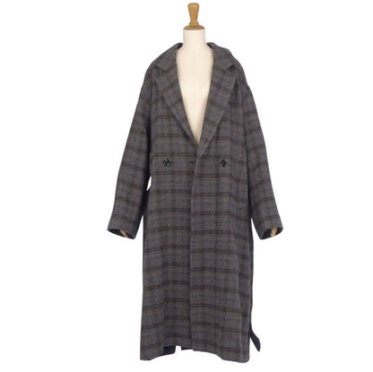 Celine Long Coat Double Breasted Check Wool