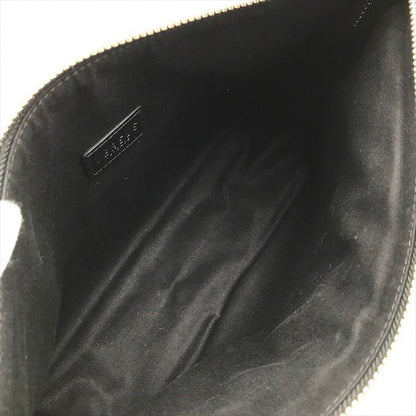 Versace Lion Logo Strap Pouch Clutch Second Black Leather