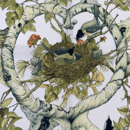 Hermes Carre 90 U Coeur DES BOIS In The Woods Green 100% Silk Scarf