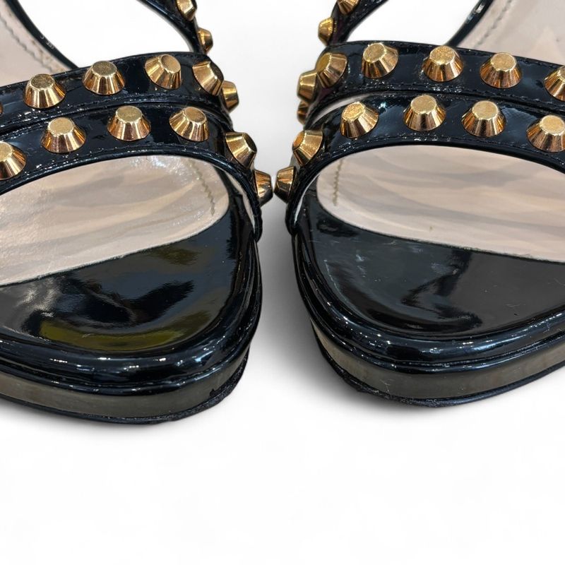 Prada Studded Enamel Back Strap Pin Heel Sandals 37 23.5cm (9.25in) Equivalent