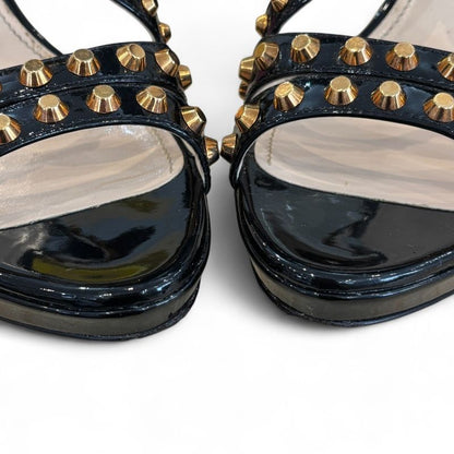 Prada Studded Enamel Back Strap Pin Heel Sandals 37 23.5cm (9.25in) Equivalent