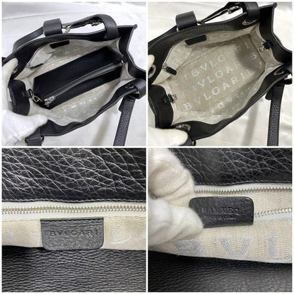Bulgari Handbag Black Logomania Logo Leather Preowned