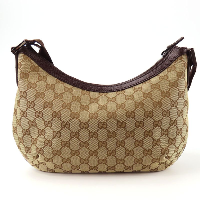 Gucci Shoulder Bag 181092 GG Canvas Leather Beige Brown Silver Hardware