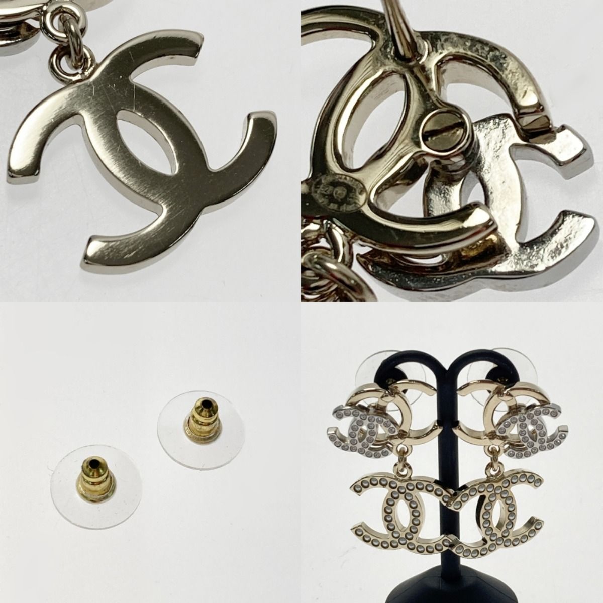 Chanel Triple Coco Mark Earrings B21a Rhinestone Fake Pearl