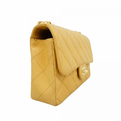 Chanel Shoulder Bag Matelasse Lambskin Beige Gold Hardware Women