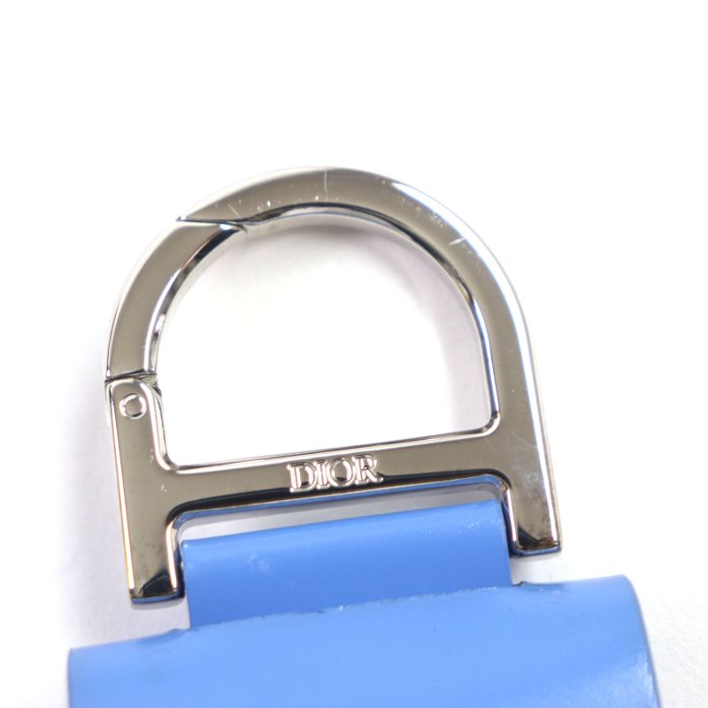 DIOR Om Leather Earphone Case With Logo Hardware Airpods Light Blue Silver