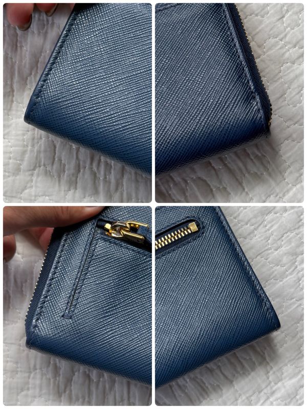 Prada Saffiano Leather Coin Case with Key Ring Navy Gold Hardware 1pp122 Bruette