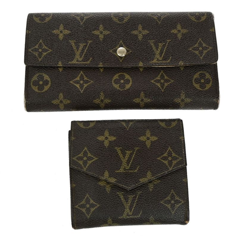 Louis Vuitton LV Logo 2-set Fold Wallet Monogram Leather Brown 01ed973