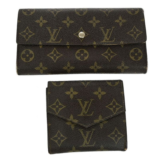 Louis Vuitton LV Logo 2-set Fold Wallet Monogram Leather Brown 01ed973