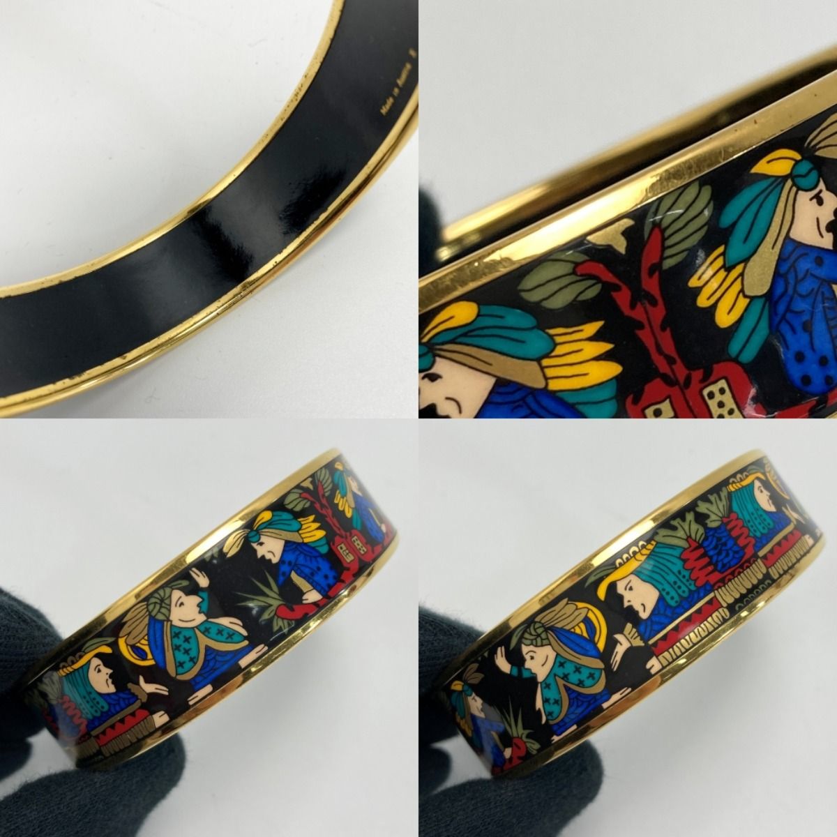 Hermes Enamel GM Bangle Plated Cloisonné Indian Bracelet