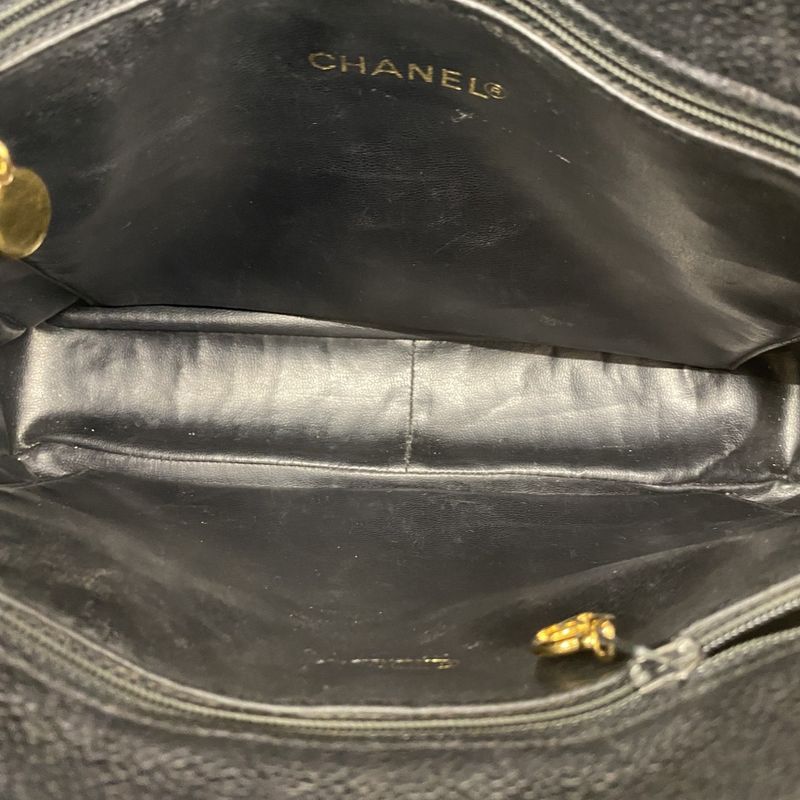 Chanel Shoulder Bag Caviar Skin Black Gold Hardware Women