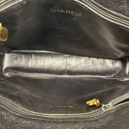 Chanel Shoulder Bag Caviar Skin Black Gold Hardware Women