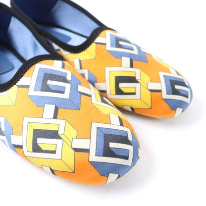Gucci Geometric G All Over Logo Satin Room Shoes In Orange 37 With Box And