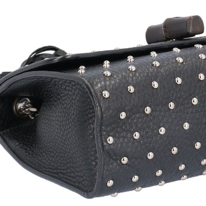 Gucci Studded Bamboo Shoulder Bag Leather 387611 Black Ladies Gucci
