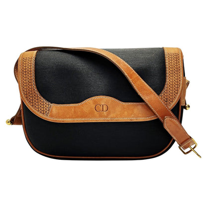 Christian Dior Shoulder Bag Black PVC×leather Women's Vintage Gold Hardware