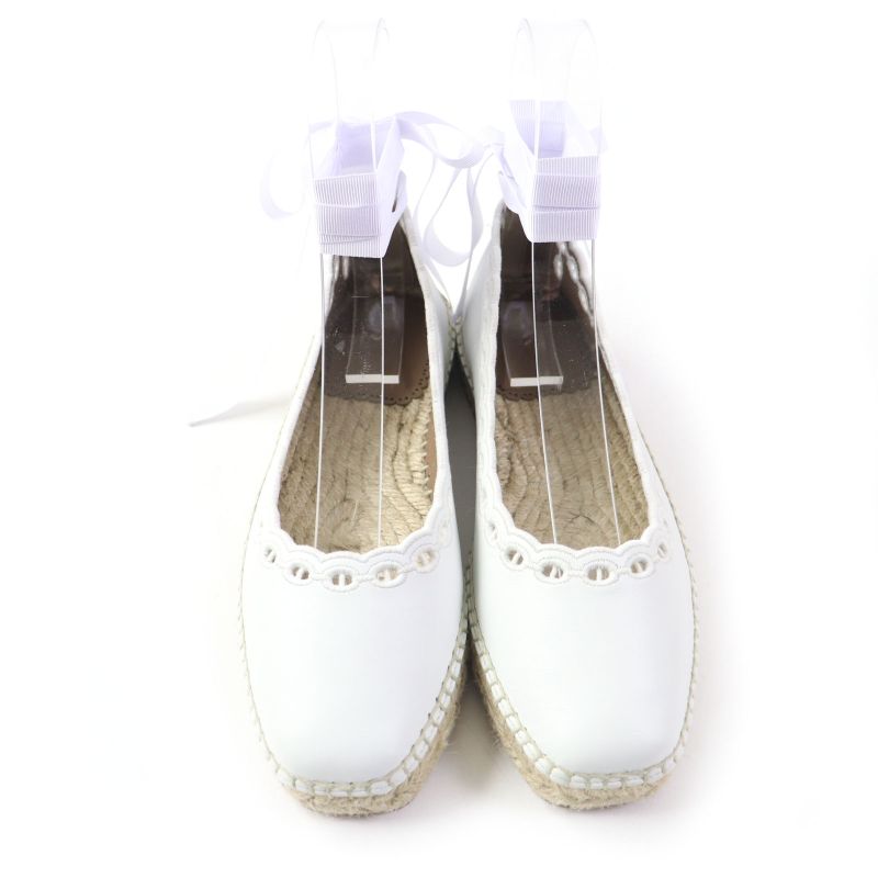 Hermes Guapa Espadrilles Chaîne D'ancre Lace-up Square Toe Leather Shoes White