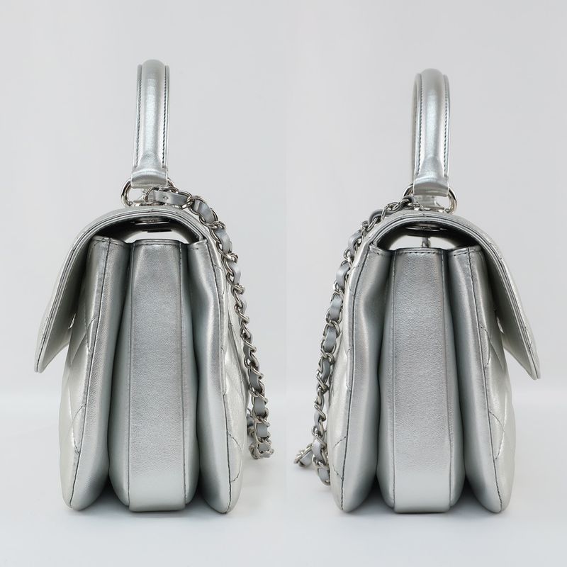 Chanel Trendy CC Top Handle Flap Bag 2WAY Shoulder Bag Silver Color