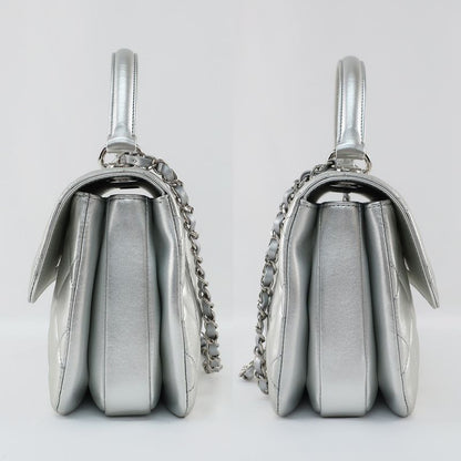 Chanel Trendy CC Top Handle Flap Bag 2WAY Shoulder Bag Silver Color