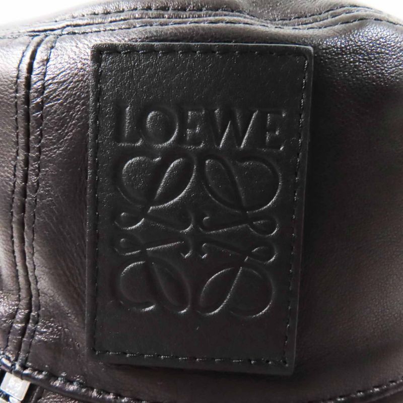 LOEWE Anagram Leather Lamb Leather Hat With Patches Hat Black Silver Hardware