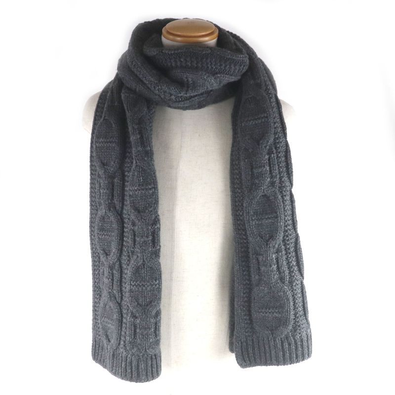 Hermes Faubourg 100% Cashmere Chaine D'ancre Pattern Knit Scarf Dark Gray Made