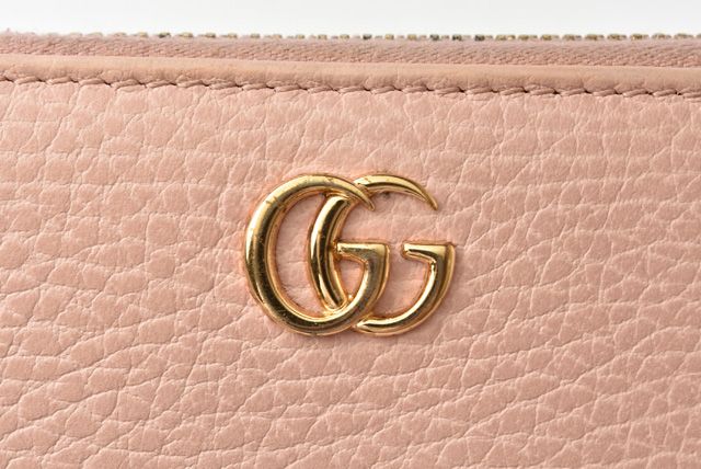 Gucci Long Wallet Petit Marmont Leather Pink Beige 456117