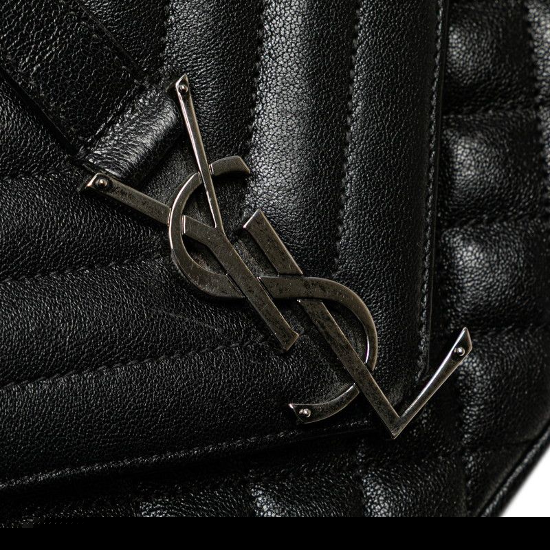 Saint Laurent Satchel Small YSL Logo Chain Shoulder Bag Handbag Black Leather