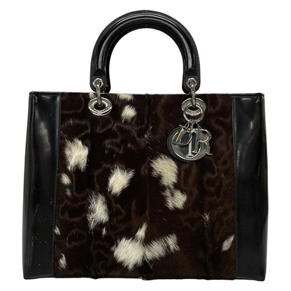 Dior/christian Dior Handbag Lady Dior Large Bag Dark Brown X White X Black