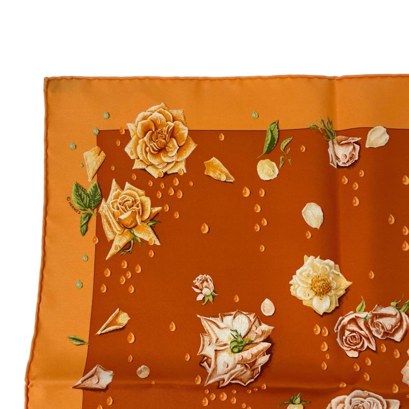 Hermes Scarf Silk LA Rosee Anne Gavarni Rose Drop Orange With Box