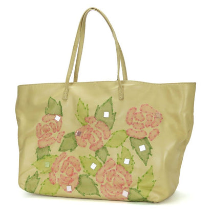 Fendi Tote Roll Bag Leather Beige Pink Green Silver Hardware Shoulder Floral A4