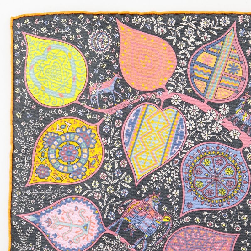 Hermes Gavroche 45 L'arbre De Vie Tree Of Life Silk Black/multicolor Women's