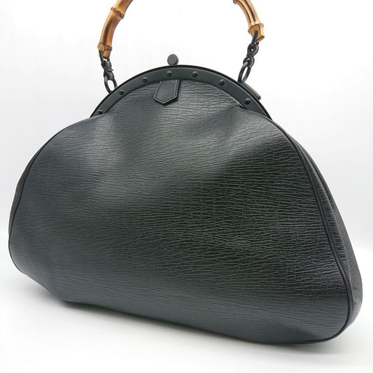Gucci Bamboo Clasp Handbag Black Leather