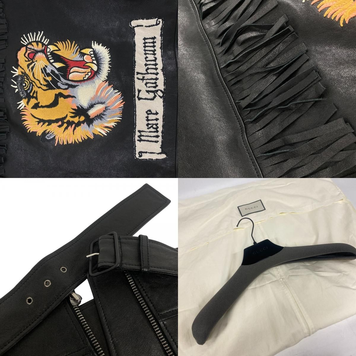 Gucci 442668 Tiger Embroidered Biker Jacket Riders Jacket Black Men'S