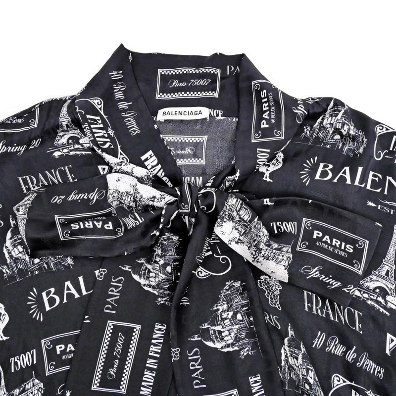 Balenciaga Blouse All Over Pattern 34 Sizes Black White Silk Long