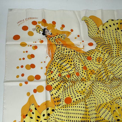 Hermes Carre 90 Silk Scarf HOLA Flamenca Ola Flamenca White