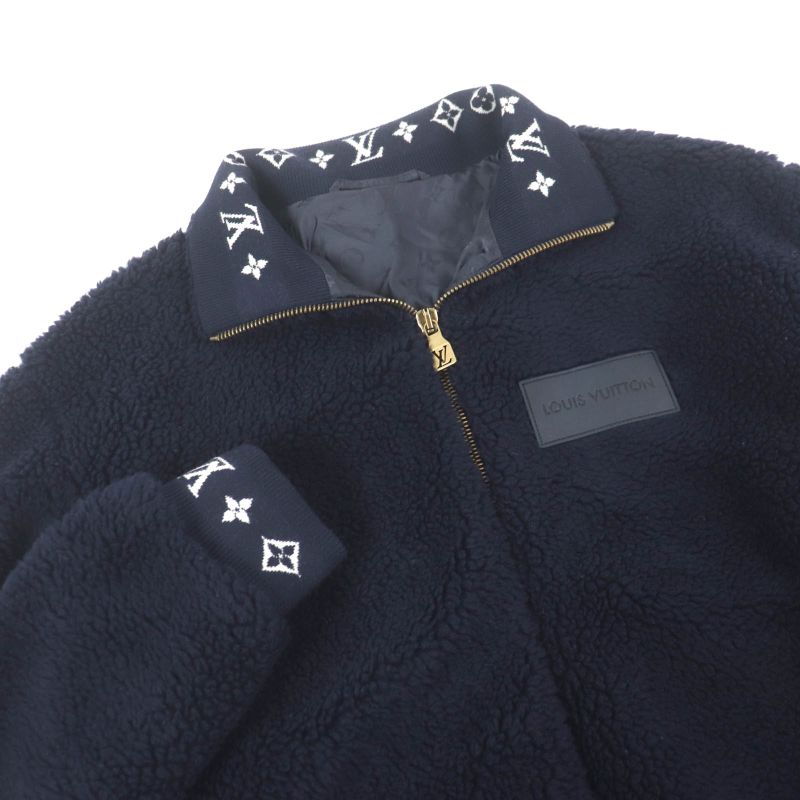 Louis Vuitton 1aglxq 25SS Monogram Leather Patch Fleece Jacket Blouson Navy L