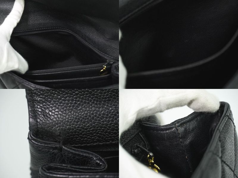 Authentic Chanel Coco Mark Matelasse Turnlock Handbag Caviar Skin Leather Black