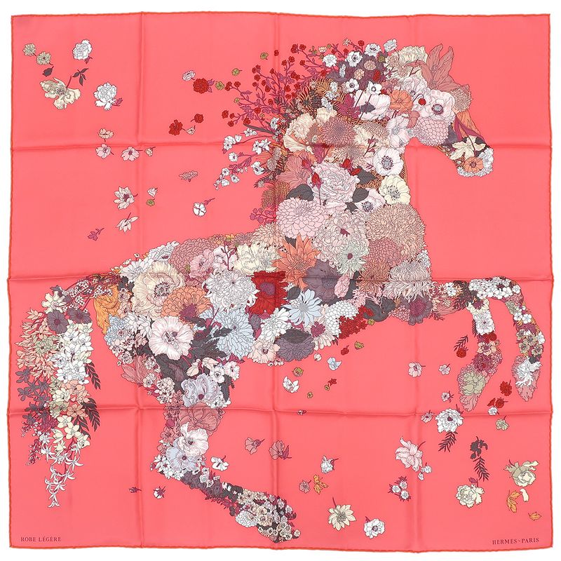 Hermes Scarf Carré 90 Carre Silk Rose Lipstick Viourose and Cream [robe Legere