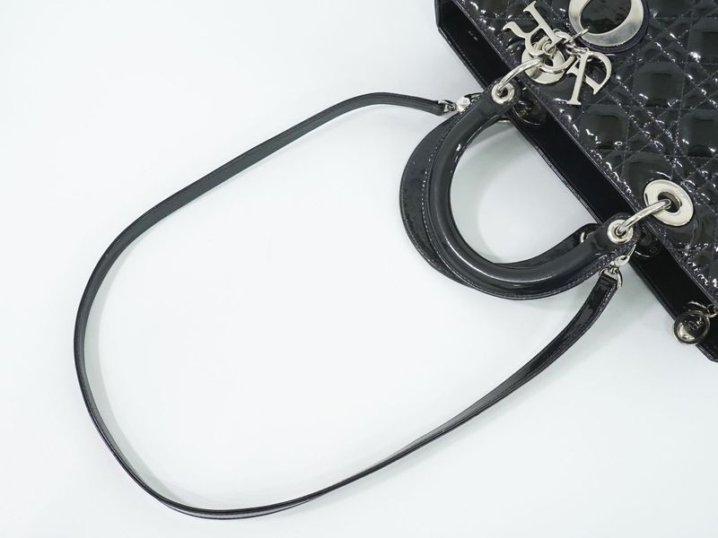 Authentic Christian DIOR Lady Dior Cannage 2WAY Shoulder Bag Handbag Patent