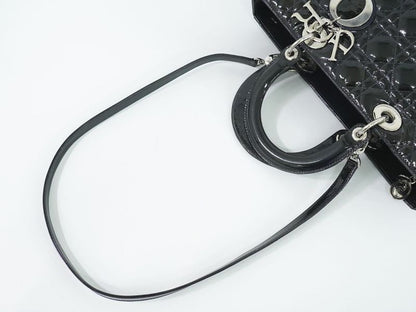 Authentic Christian DIOR Lady Dior Cannage 2WAY Shoulder Bag Handbag Patent