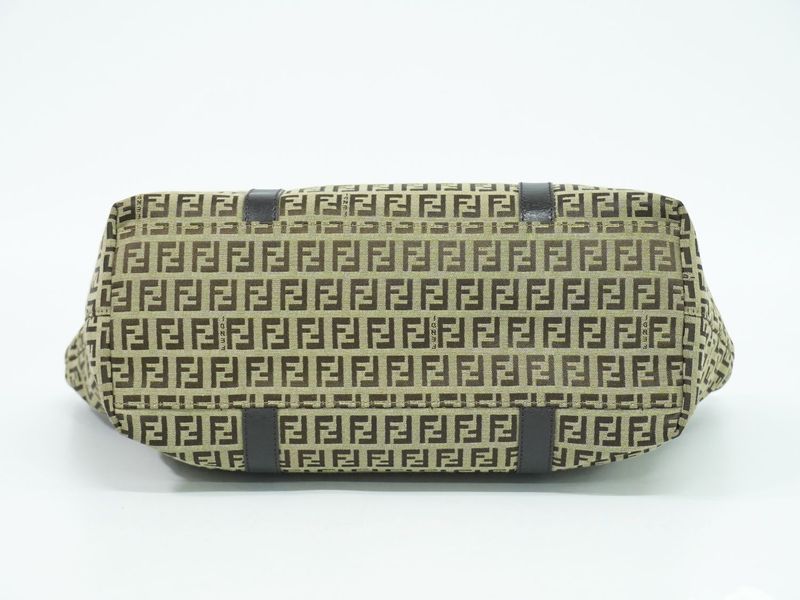 Authentic Fendi Zucchino Shoulder Bag Tote Canvas Beige Brown 8bh215 Zucchino