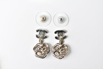 Chanel Earrings Coco Mark Camellia Swing Rhinestone Silver